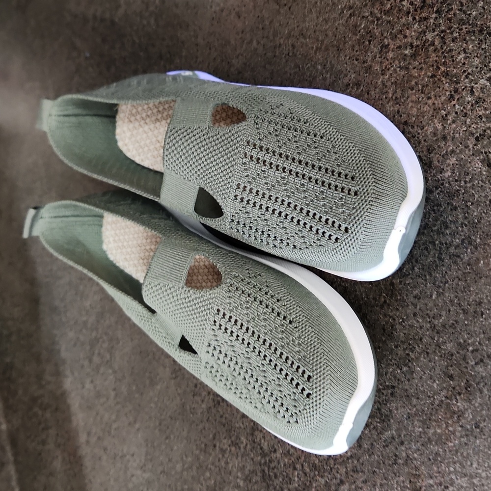 Olive Green Women's Knit Slip-On Sneakers